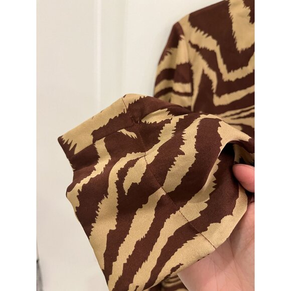 GANNI Cutout tiger-print silk-blend satin blouse Size US 4 EU 36 - Picture 8 of 12